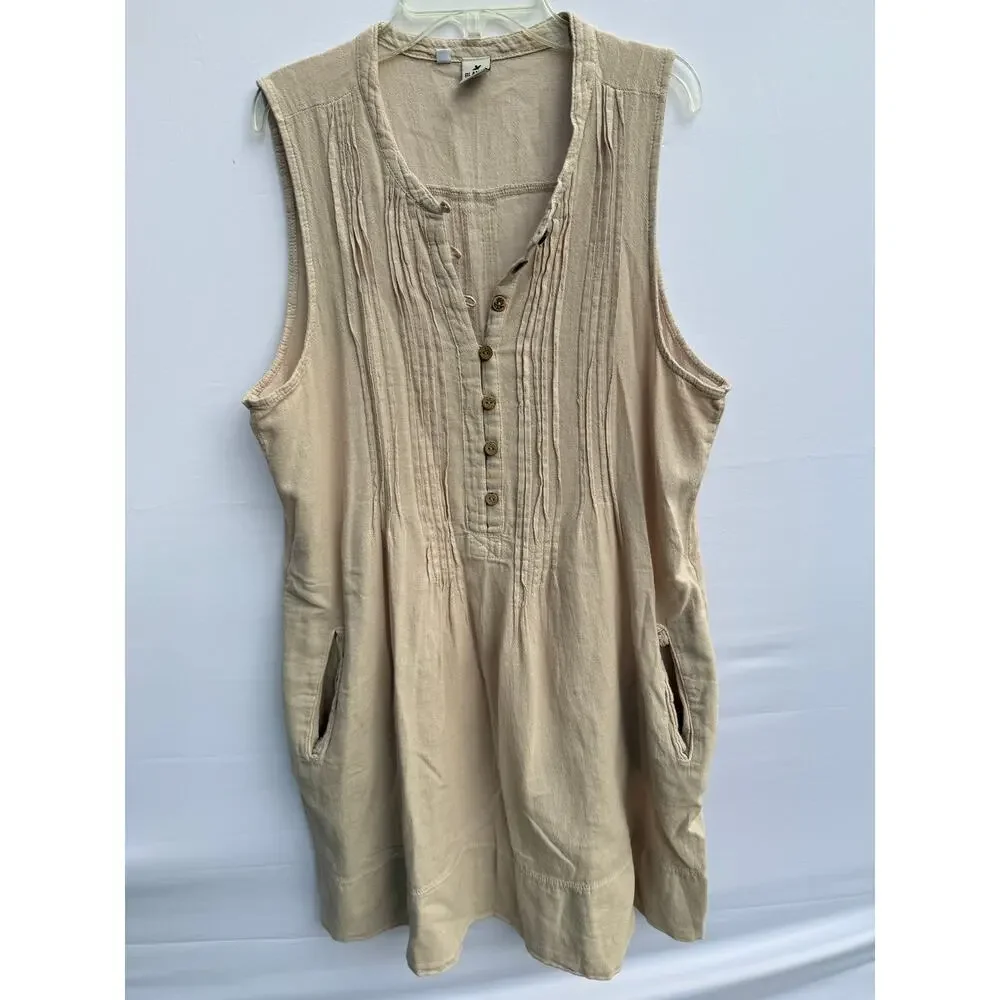 Blanco Suza Beige 100% Cotton Button Cover Up Beach Mini Dress